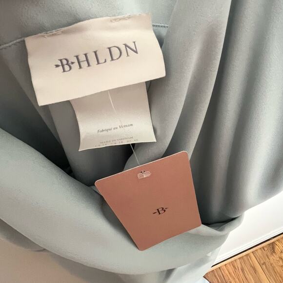 Anthropologie BHLDN Women Satin Freya Maxi Dress Size 14 Light Blue Side Slit - Picture 7 of 16